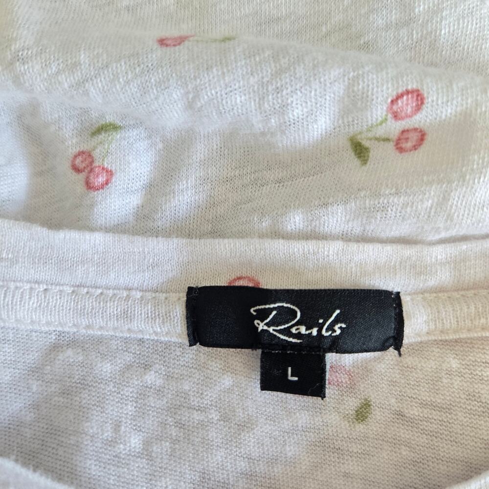 Rails Women Cherry Print Linen Tee Cara Lightweight Summer Fruit Novelty Large - Picture 11 of 13